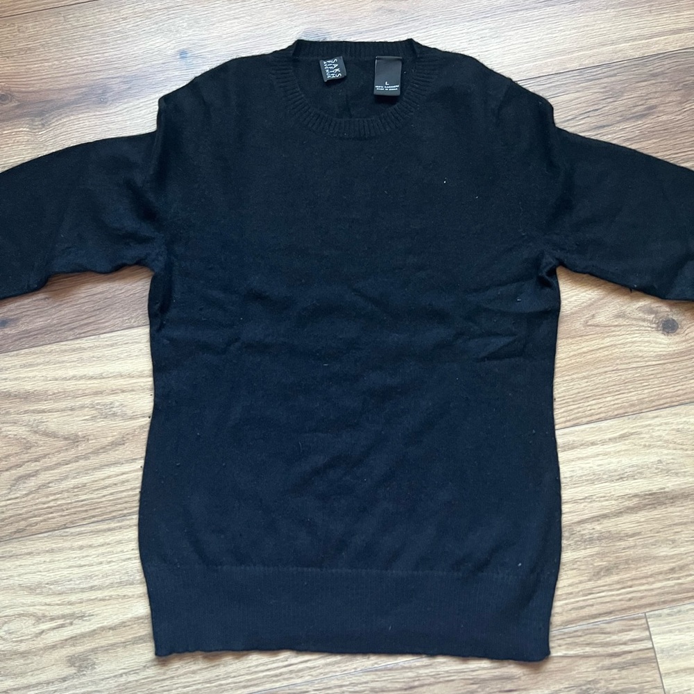 Saks Fifth Avenue Cashmere Sweater Womens Large Black Crewneck Pullover